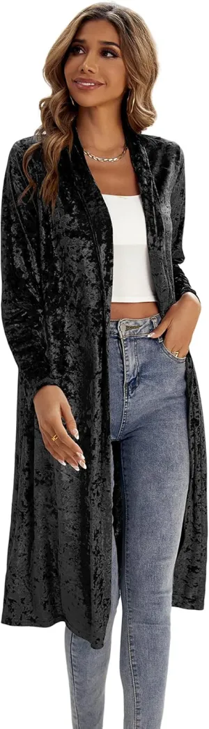R.Vivimos Women's Long Sleeves Casual Velvet Jacket Open Front Cardigan Coat Outerwear