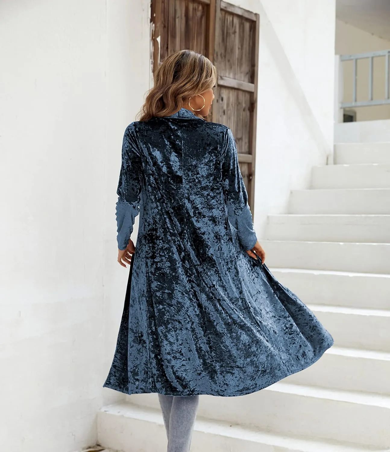 R.Vivimos Women's Long Sleeves Casual Velvet Jacket Open Front Cardigan Coat Outerwear