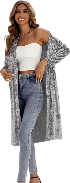 R.Vivimos Women's Long Sleeves Casual Velvet Jacket Open Front Cardigan Coat Outerwear