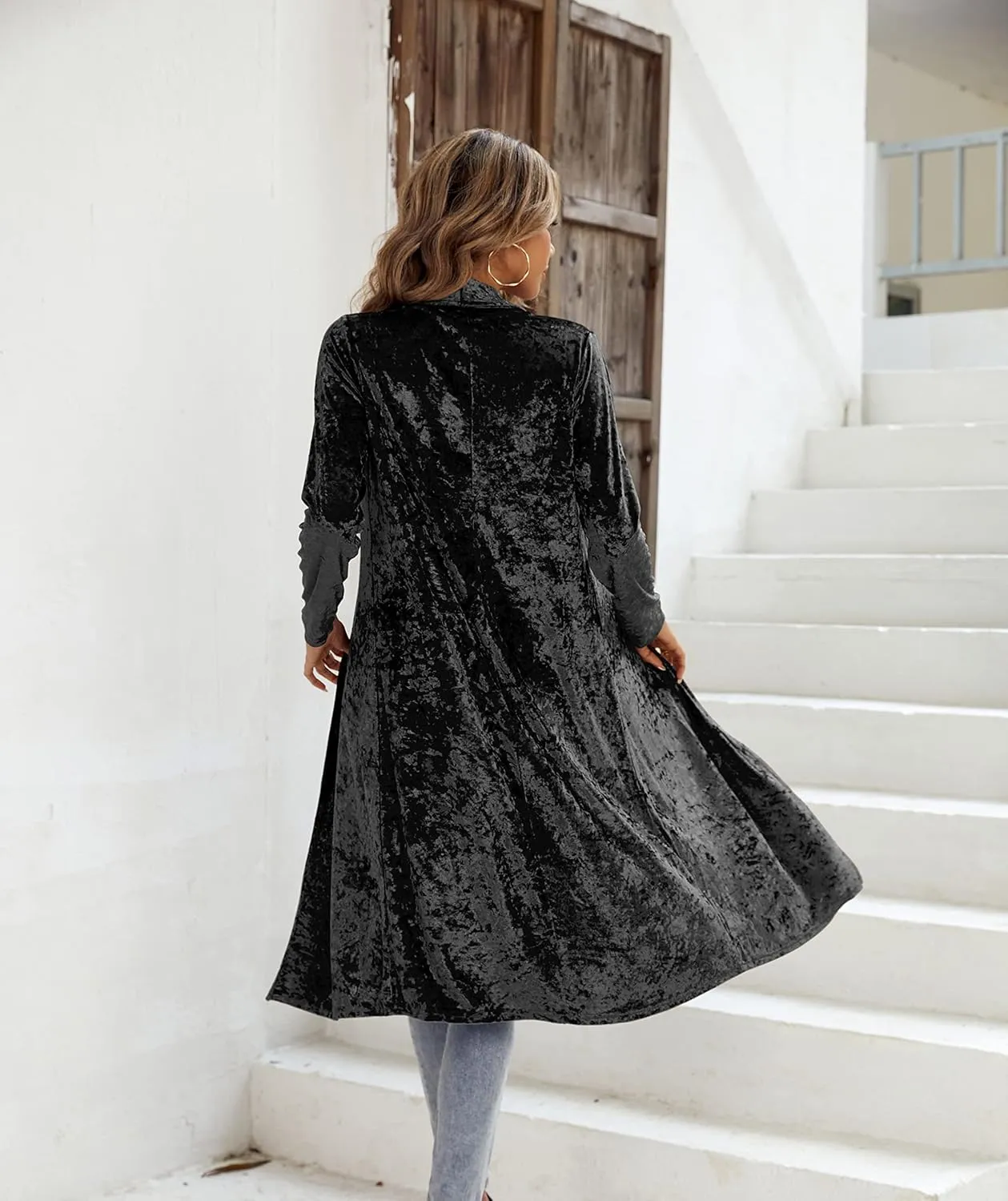 R.Vivimos Women's Long Sleeves Casual Velvet Jacket Open Front Cardigan Coat Outerwear