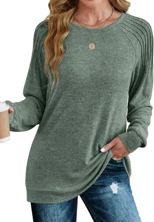 Saloogoe Sweatshirt for Women Crewneck Pleated Long Sleeve Shirts Tunic Tops Fashion Winter Clothing 2025