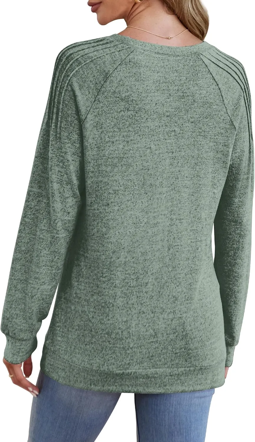 Saloogoe Sweatshirt for Women Crewneck Pleated Long Sleeve Shirts Tunic Tops Fashion Winter Clothing 2025
