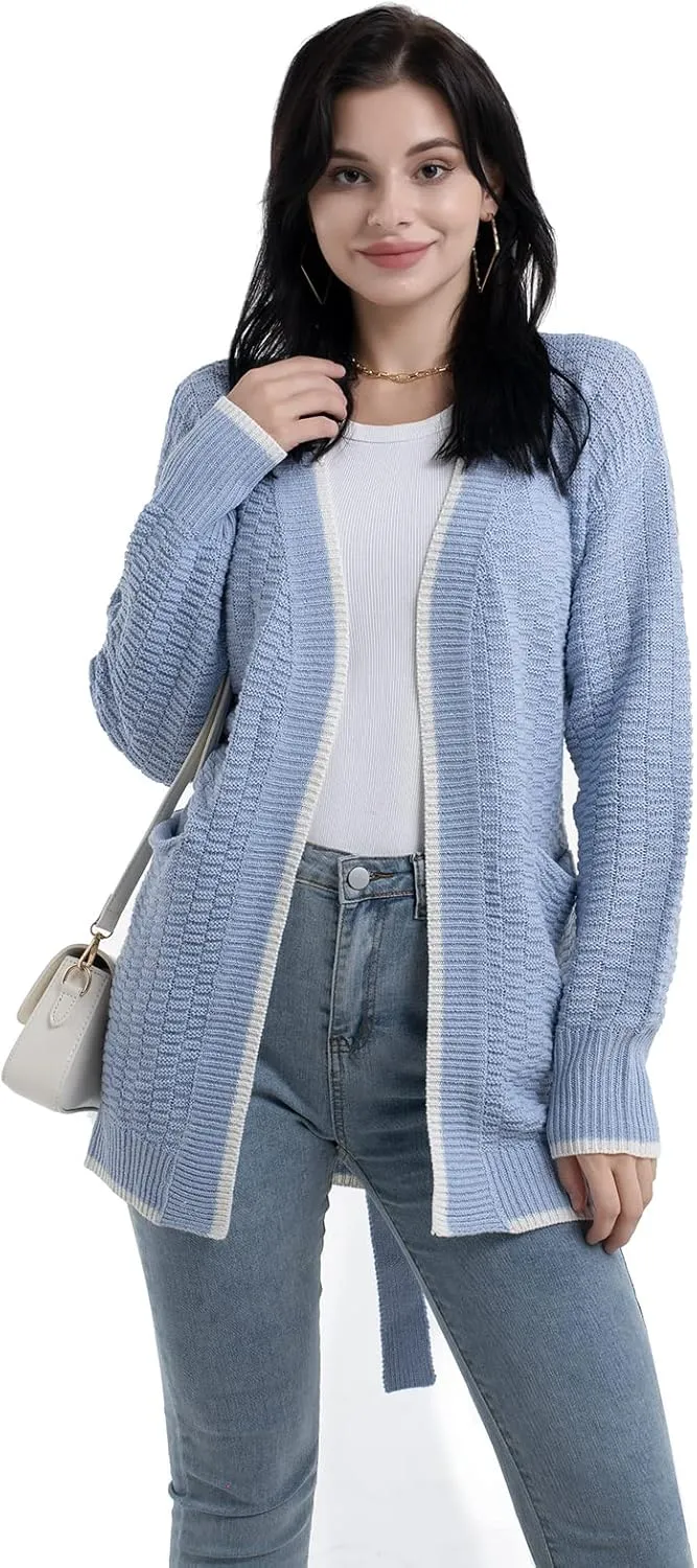 Sanifer Women's Casual Long Sleeve Loose Knit Open Front Sweater Cardigan Coat Outerwear
