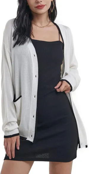Sanifer Women's Casual Long Sleeve Loose Knit Open Front Sweater Cardigan Coat Outerwear