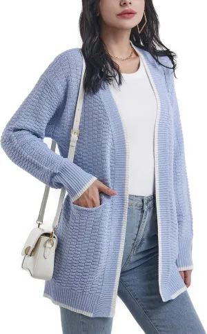 Sanifer Women's Casual Long Sleeve Loose Knit Open Front Sweater Cardigan Coat Outerwear