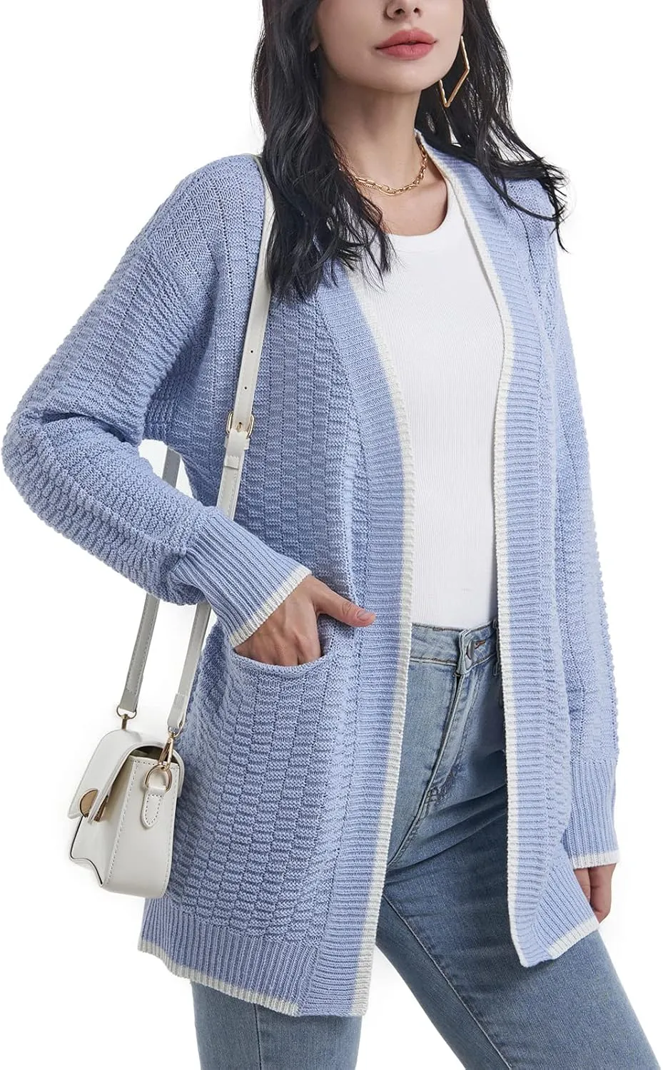 Sanifer Women's Casual Long Sleeve Loose Knit Open Front Sweater Cardigan Coat Outerwear