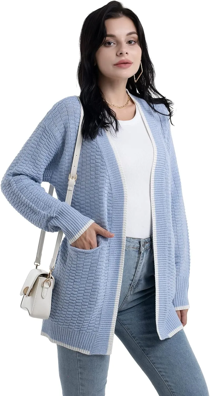 Sanifer Women's Casual Long Sleeve Loose Knit Open Front Sweater Cardigan Coat Outerwear