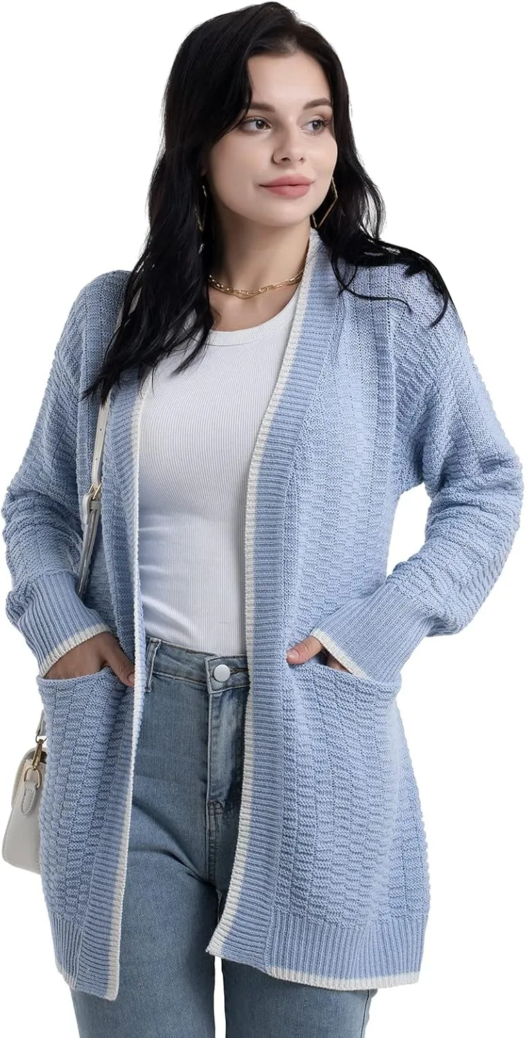 Sanifer Women's Casual Long Sleeve Loose Knit Open Front Sweater Cardigan Coat Outerwear