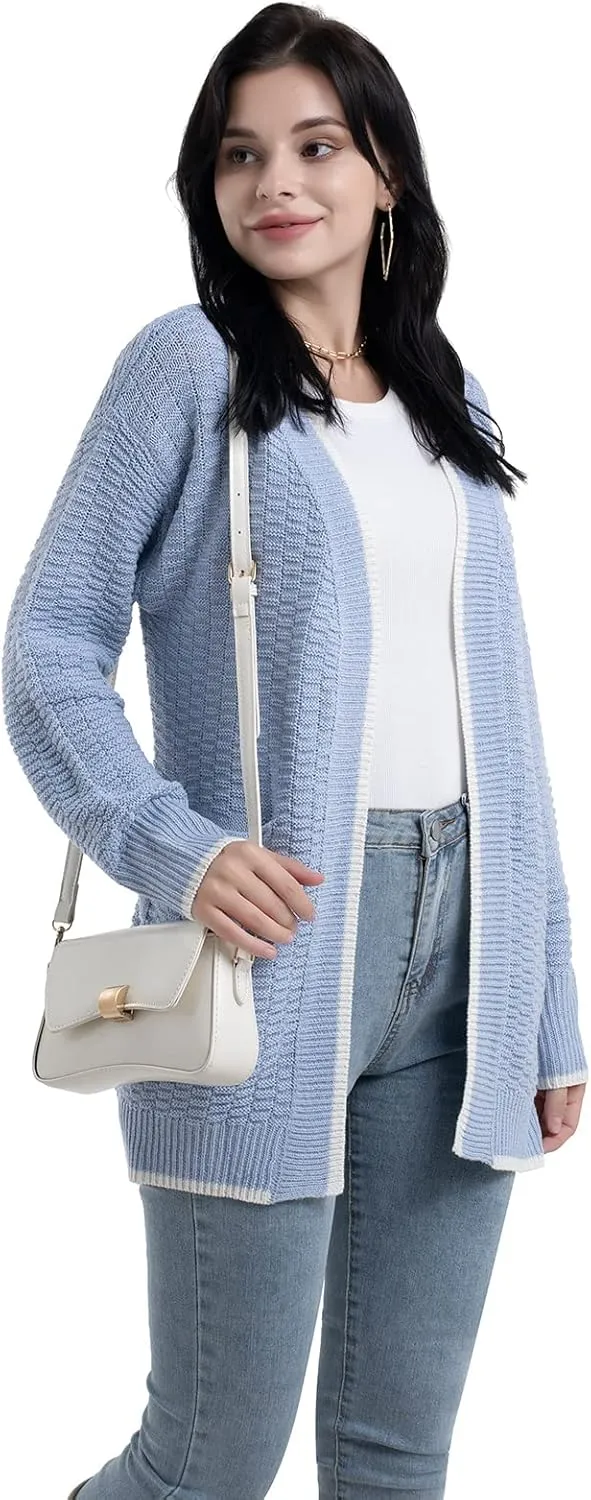 Sanifer Women's Casual Long Sleeve Loose Knit Open Front Sweater Cardigan Coat Outerwear