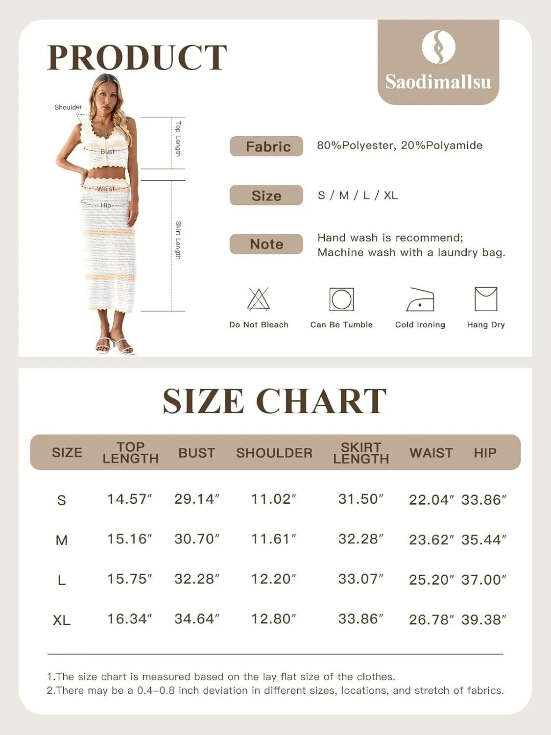 Saodimallsu Womens 2 Piece Sets Summer Striped Crochet Knit Coverup Sleeveless Button Crop Tank Top Bodycon Maxi Skirt