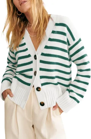 Saodimallsu Womens Striped Cardigan Sweaters V Neck Button Down Long Sleeve Open Front Ribbed Knit Outerwear