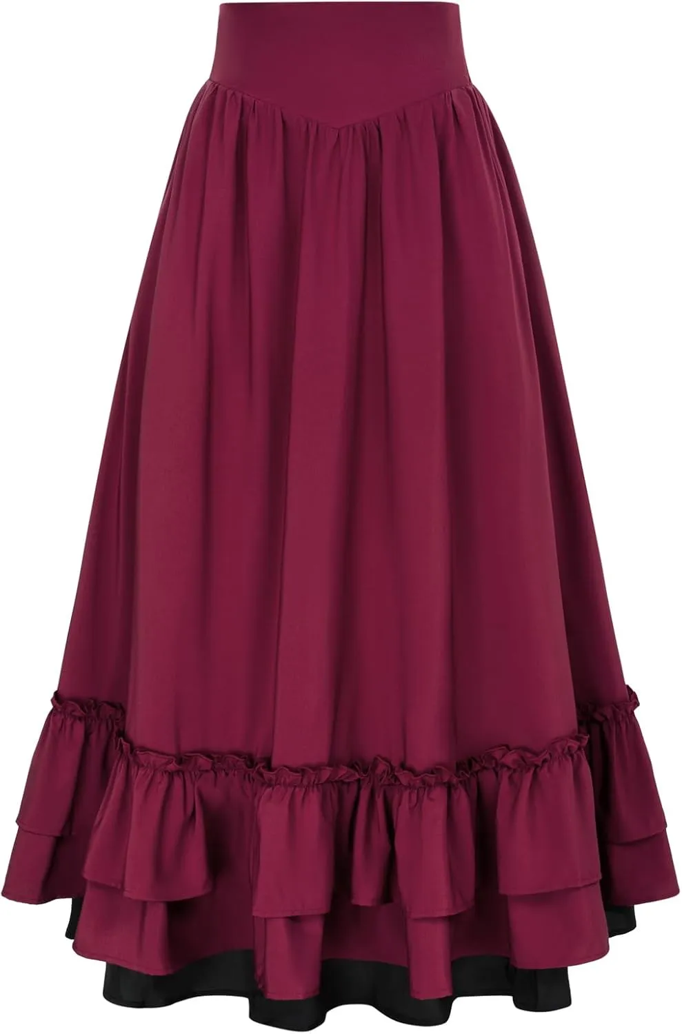 Scarlet Darkness Victorian Maxi Skirt for Women Renaissance Long Double-Layer Ruffle Skirt