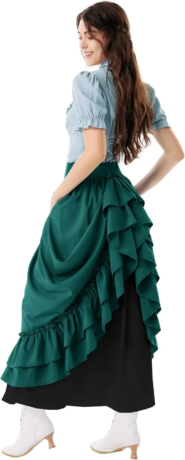 Scarlet Darkness Victorian Maxi Skirt for Women Renaissance Long Double-Layer Ruffle Skirt