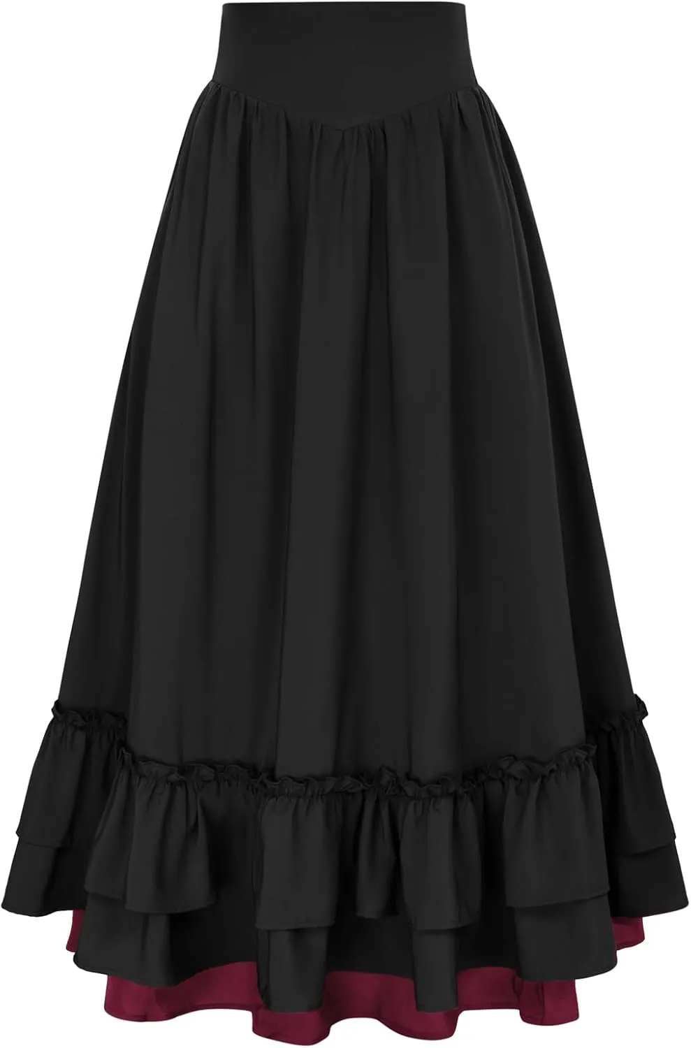 Scarlet Darkness Victorian Maxi Skirt for Women Renaissance Long Double-Layer Ruffle Skirt
