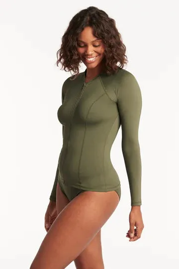 Sea Level Long Sleeve Rash Vest in khaki