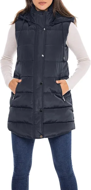 Sebby S.E.B Women's Long Puffer Vest, Quilted Faux Down Filled Hooded Vest for Fall and Winter