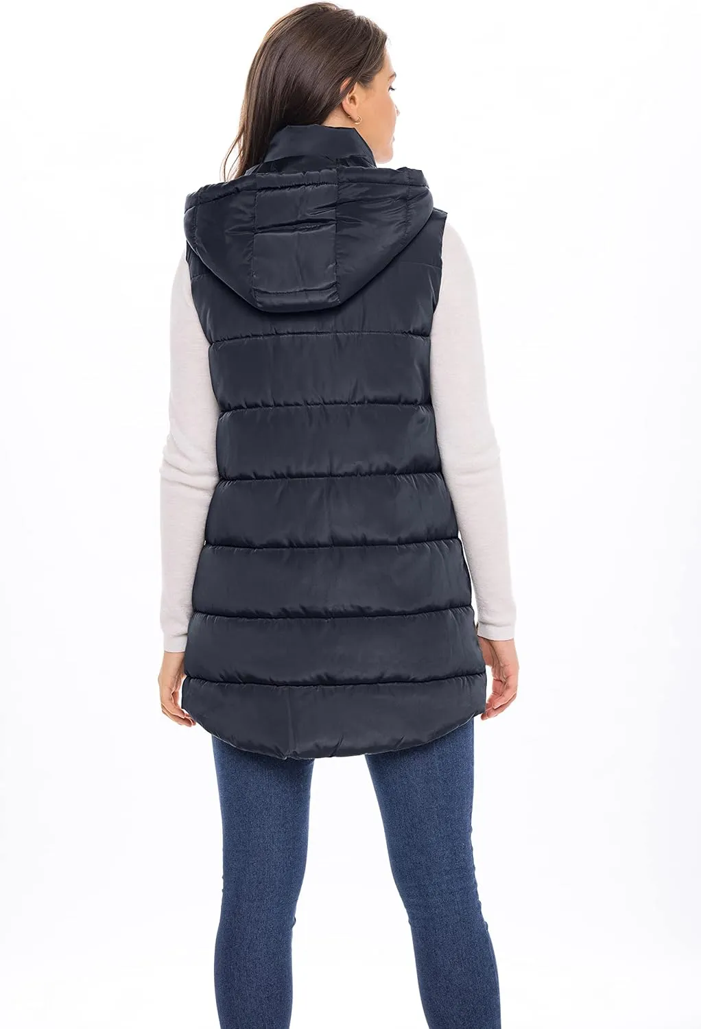 Sebby S.E.B Women's Long Puffer Vest, Quilted Faux Down Filled Hooded Vest for Fall and Winter