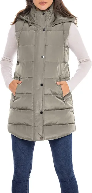 Sebby S.E.B Women's Long Puffer Vest, Quilted Faux Down Filled Hooded Vest for Fall and Winter