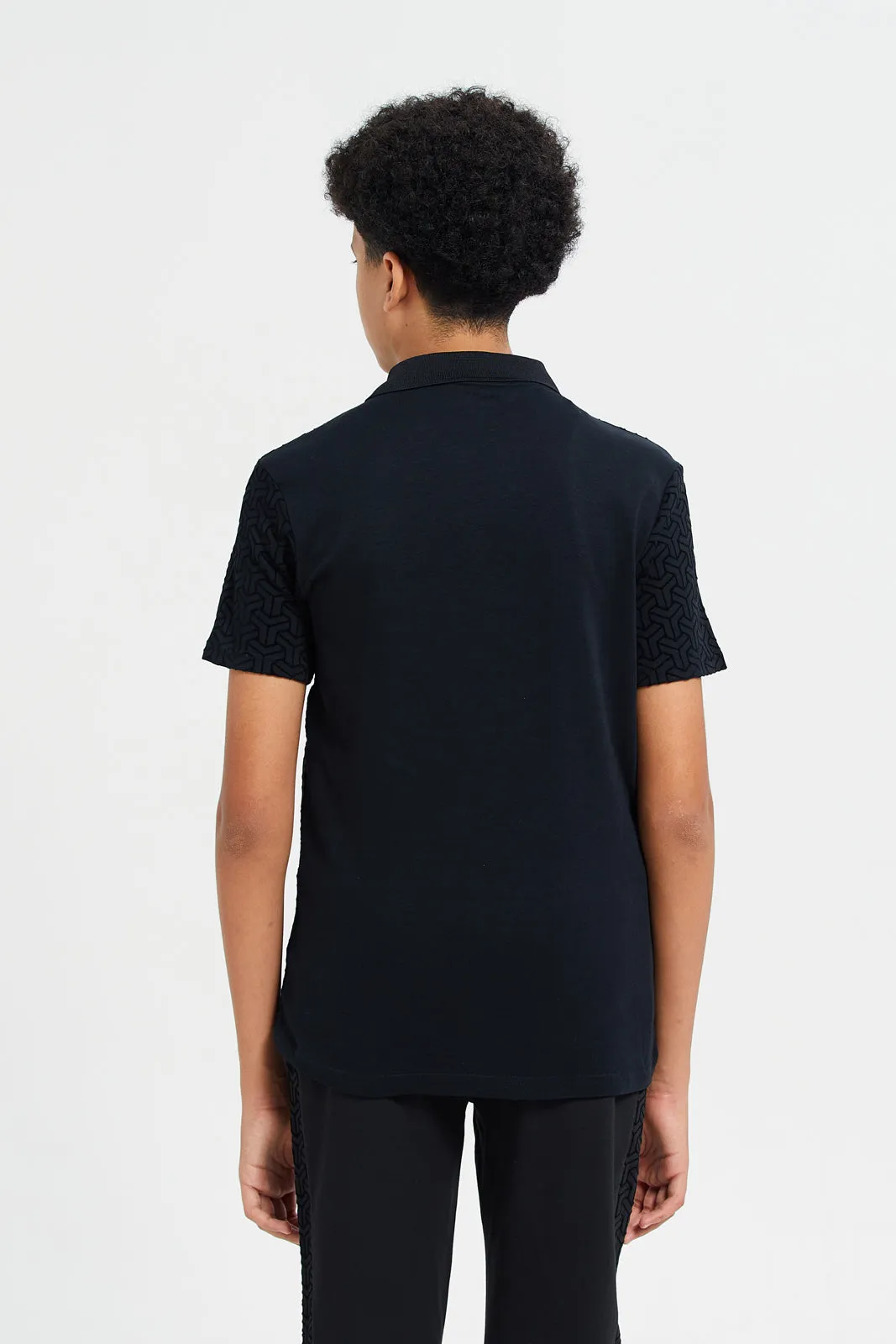 Senior Boys Black Printed Polo Shirt