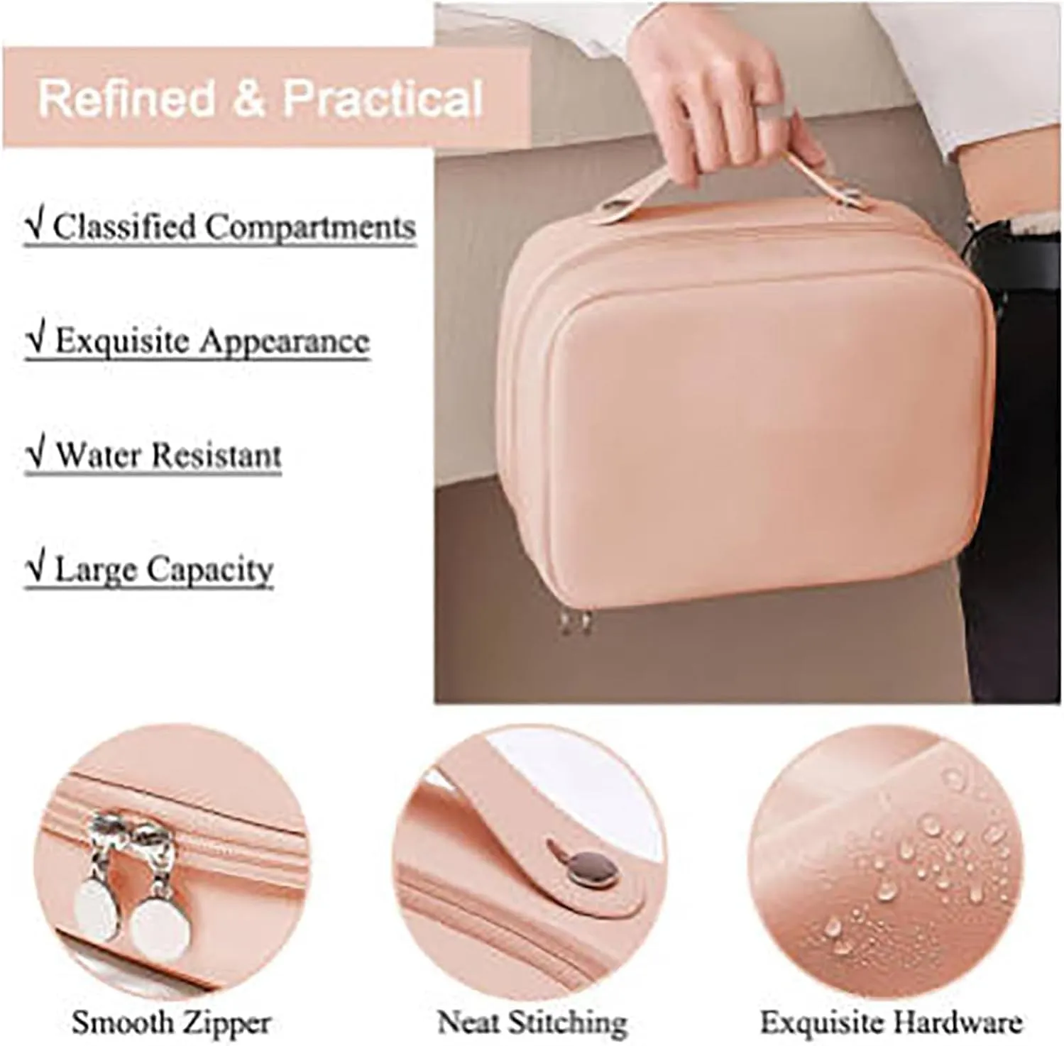 Set Patient Makeup Bag, Set Patient Makeup Pouch, Multi Compartment Toiletry Cosmetic Bag, Travel Makeup Pouch for Women, Portable Water Resistant Versatile Makeup Organizer Bag (1pcs-Pink)