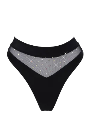 Sexy High-Cut Bottom BOND 1/2 Mesh With AB Crystals / BLACK