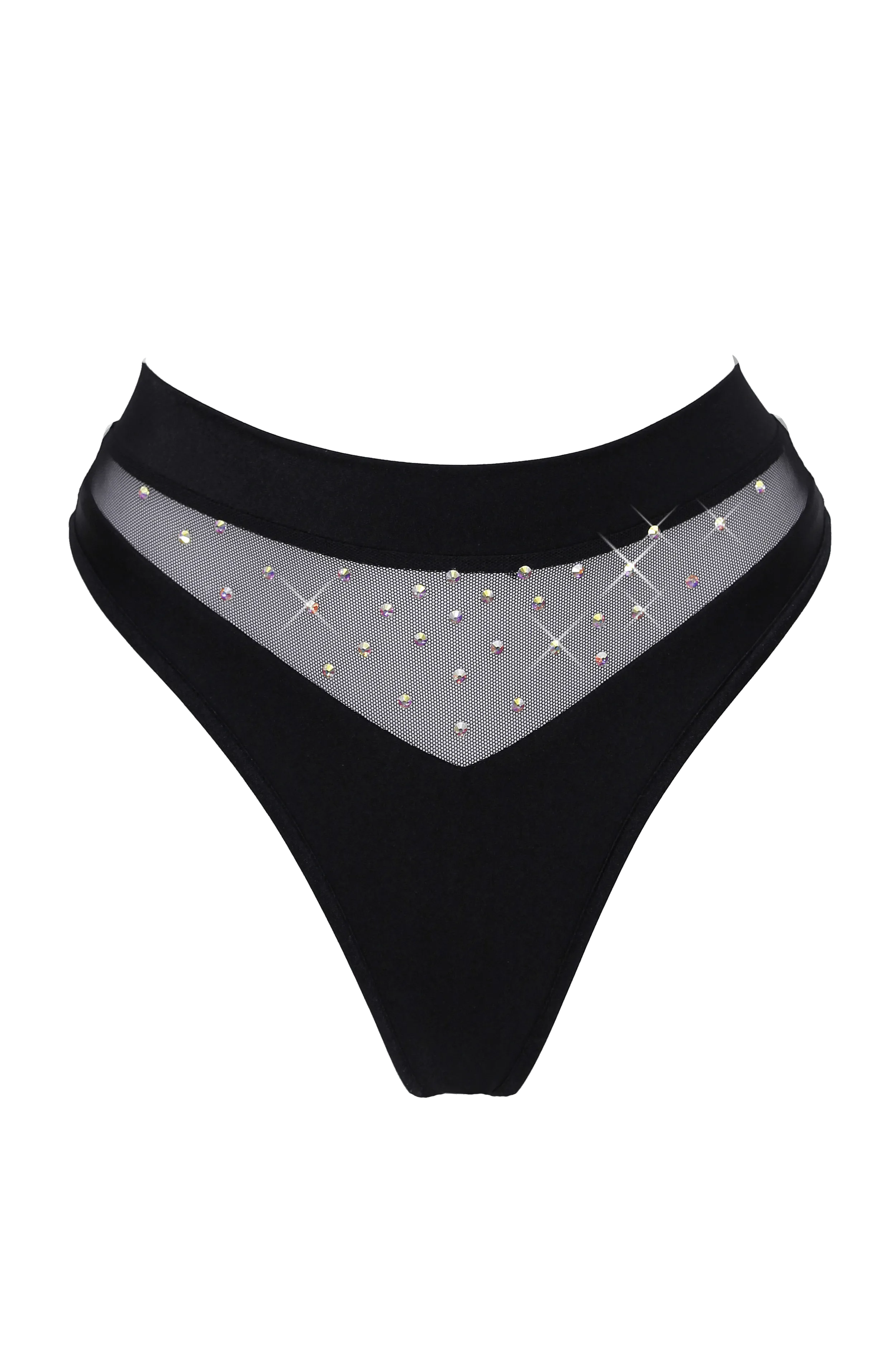 Sexy High-Cut Bottom BOND 1/2 Mesh With AB Crystals / BLACK