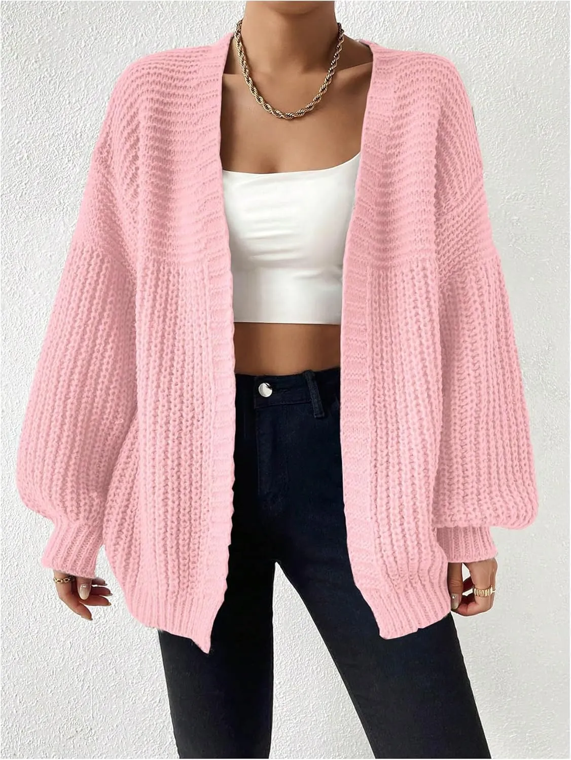SHENHE Women's Open Front Casual Drop Shoulder Loose Long Cardigan Sweater Outerwear