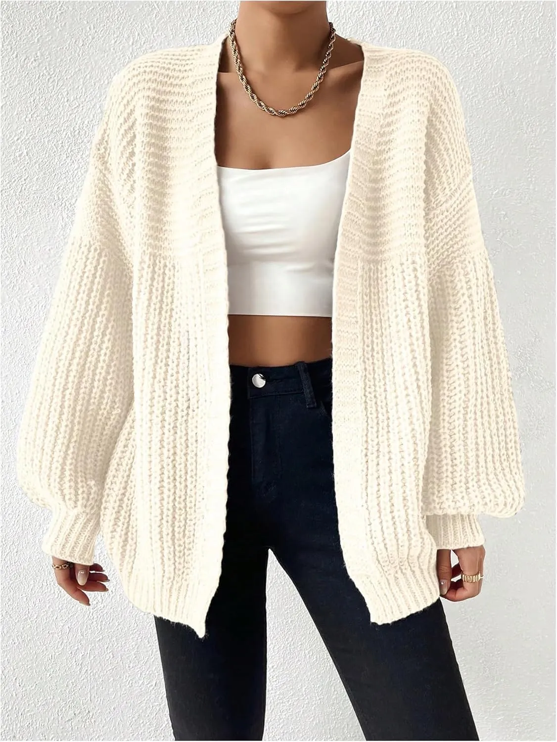 SHENHE Women's Open Front Casual Drop Shoulder Loose Long Cardigan Sweater Outerwear
