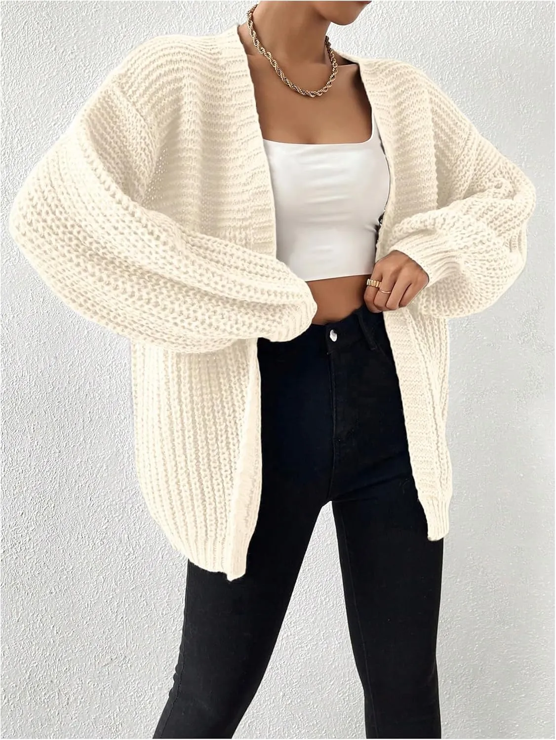 SHENHE Women's Open Front Casual Drop Shoulder Loose Long Cardigan Sweater Outerwear