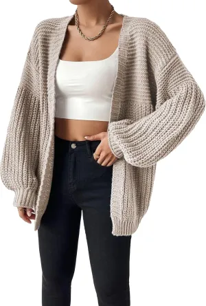 SHENHE Women's Open Front Casual Drop Shoulder Loose Long Cardigan Sweater Outerwear