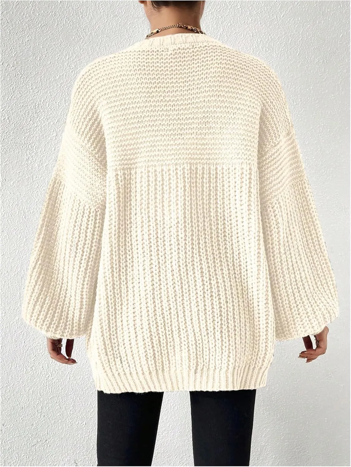 SHENHE Women's Open Front Casual Drop Shoulder Loose Long Cardigan Sweater Outerwear