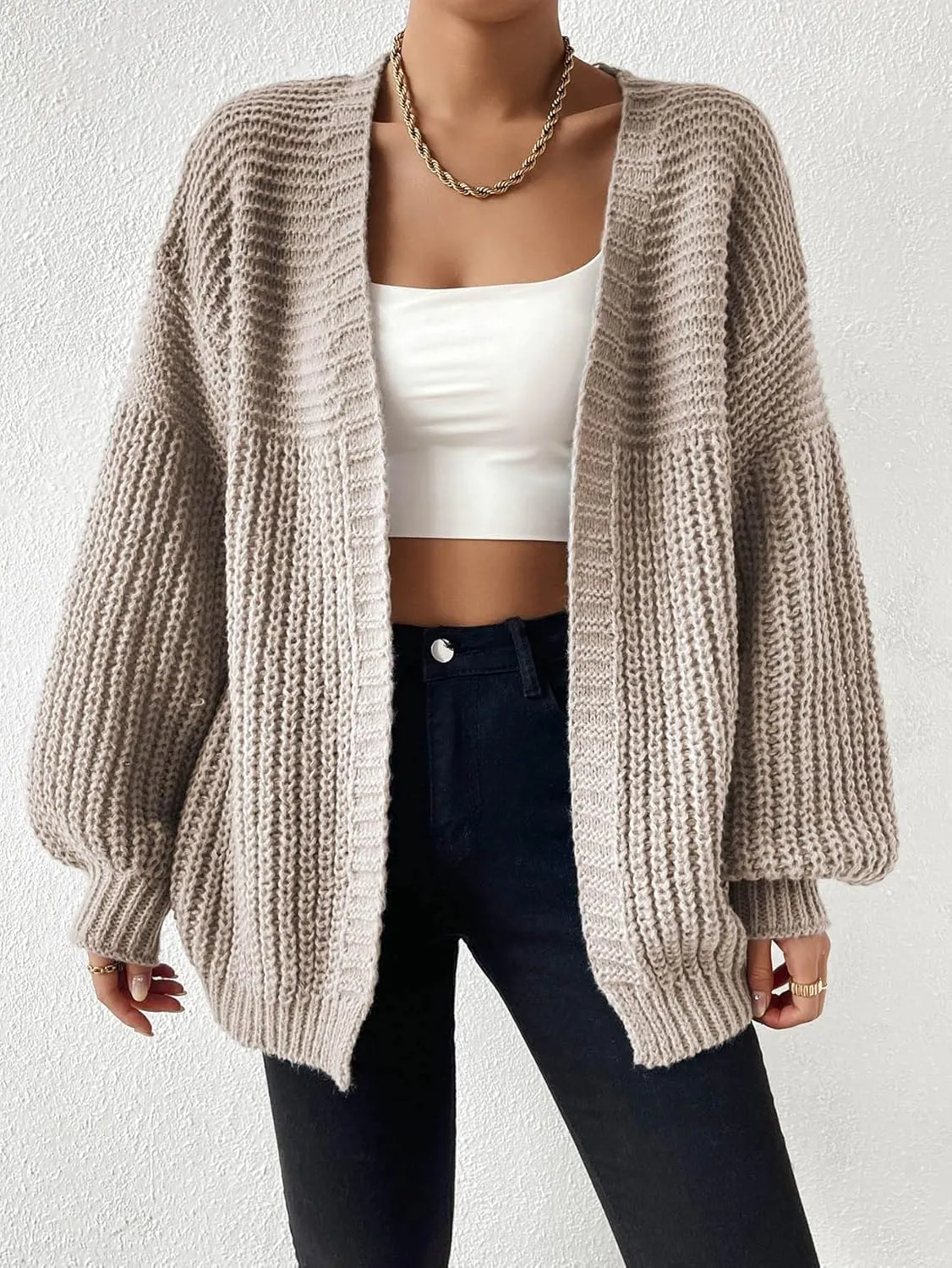 SHENHE Women's Open Front Casual Drop Shoulder Loose Long Cardigan Sweater Outerwear