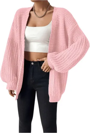 SHENHE Women's Open Front Casual Drop Shoulder Loose Long Cardigan Sweater Outerwear