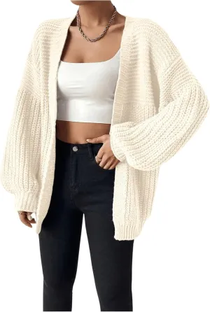 SHENHE Women's Open Front Casual Drop Shoulder Loose Long Cardigan Sweater Outerwear