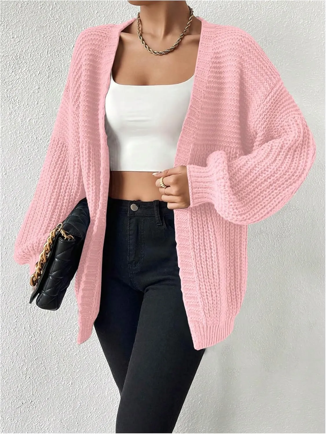 SHENHE Women's Open Front Casual Drop Shoulder Loose Long Cardigan Sweater Outerwear