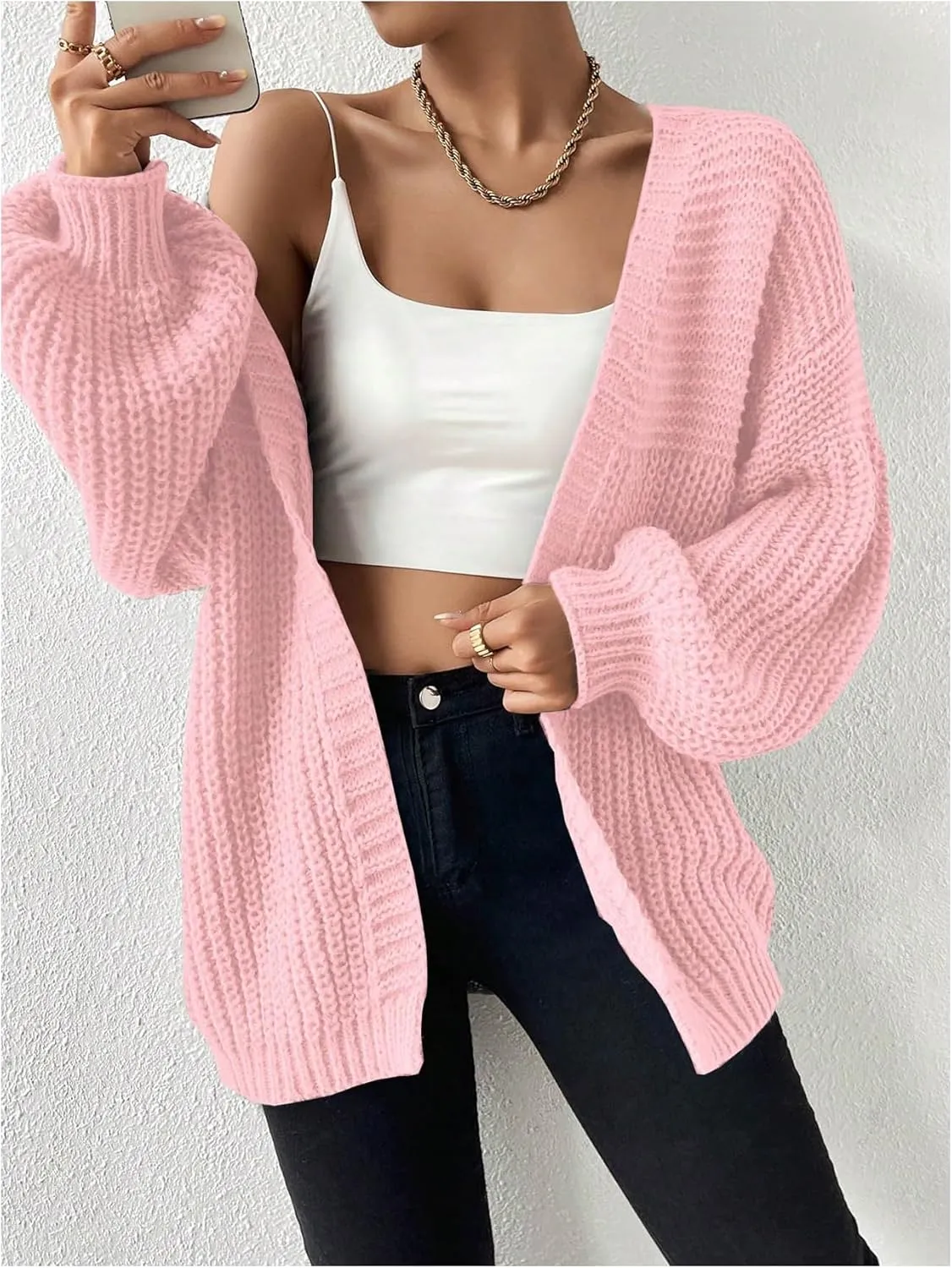 SHENHE Women's Open Front Casual Drop Shoulder Loose Long Cardigan Sweater Outerwear