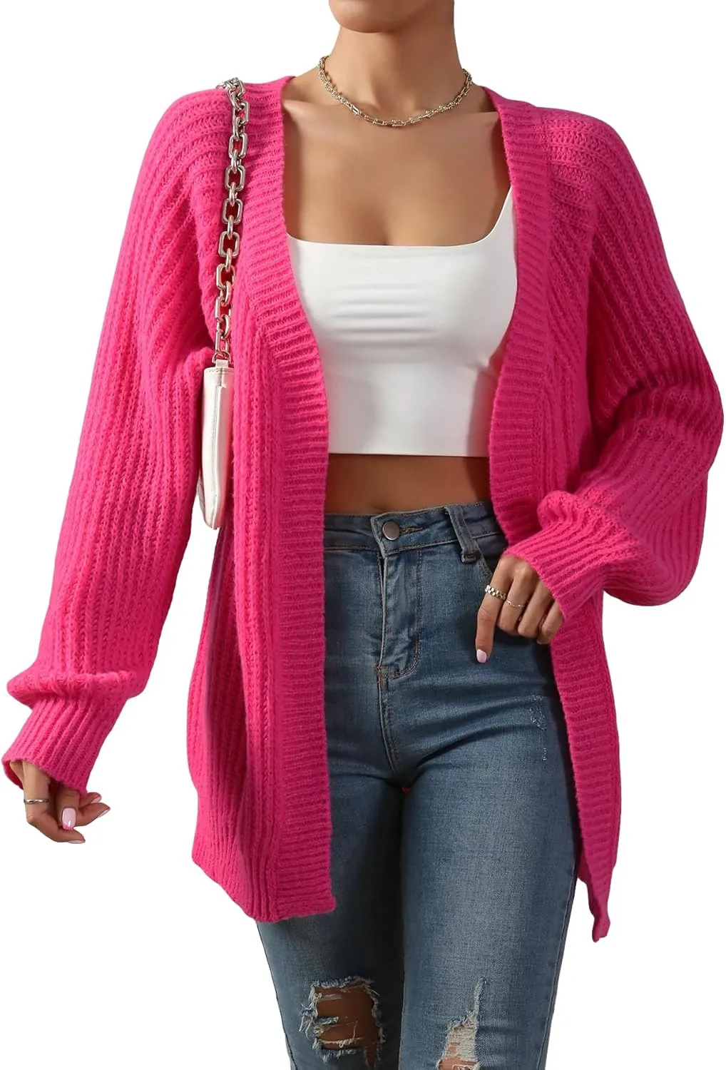 SHENHE Women's Open Front Casual Drop Shoulder Loose Long Cardigan Sweater Outerwear
