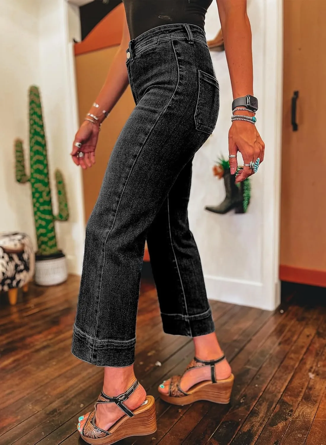 SHEWIN Wide Leg Jeans for Women Trendy High Waisted Flare Jeans Stretchy Straight Leg Ankle Denim Pants with Pockets