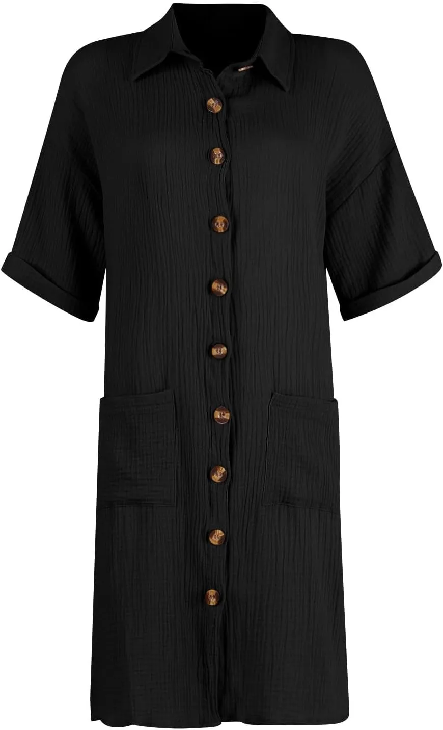 Shirt Dresses for Women Short Sleeve Button Down Dress Beach Cover Up Loose Casual Midi Dress with Pockets