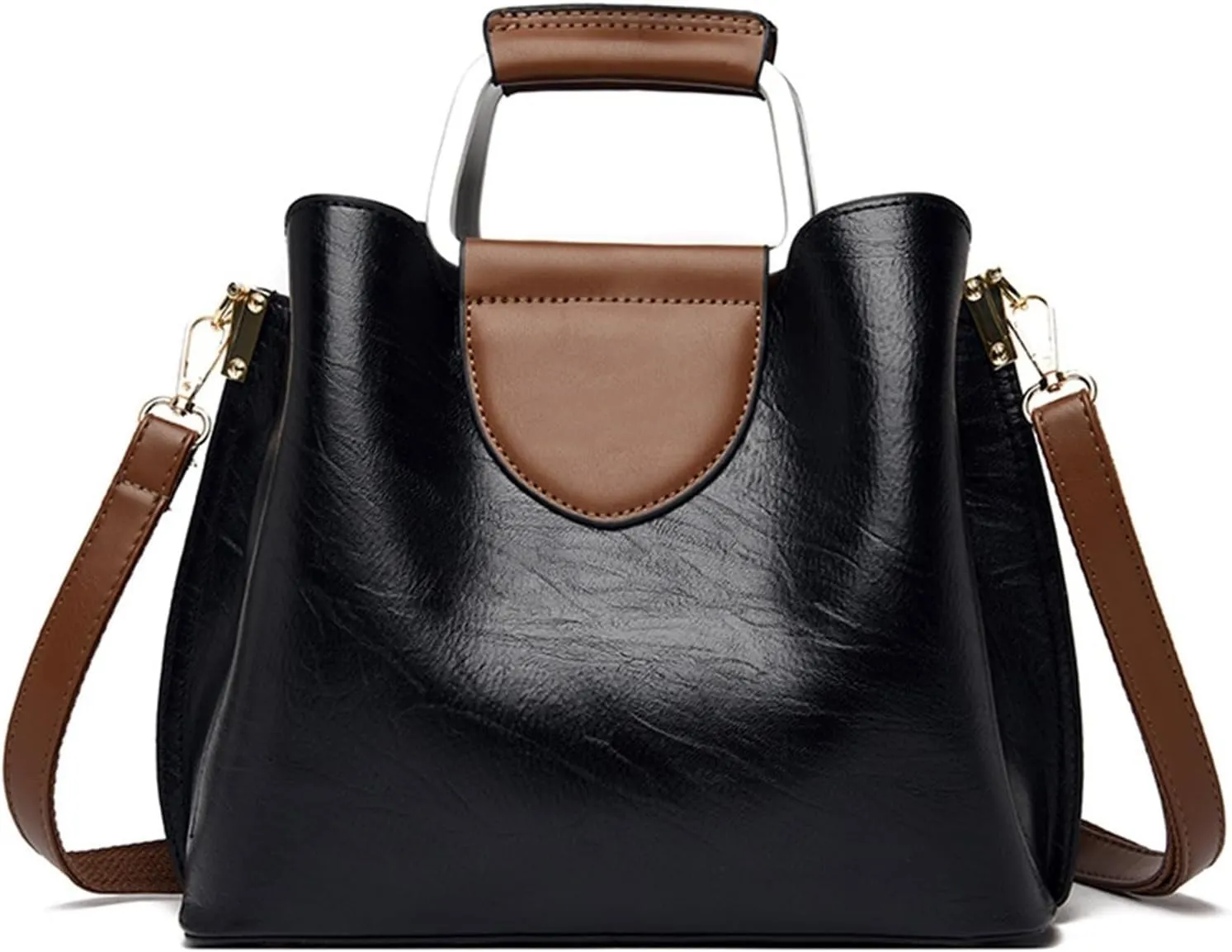 Shoulder Bag Soft Leather Shoulder Bag for Women Large Capacity Bucket Handbag Stylish and Versatile Purse(Black)