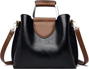 Shoulder Bag Soft Leather Shoulder Bag for Women Large Capacity Bucket Handbag Stylish and Versatile Purse(Black)