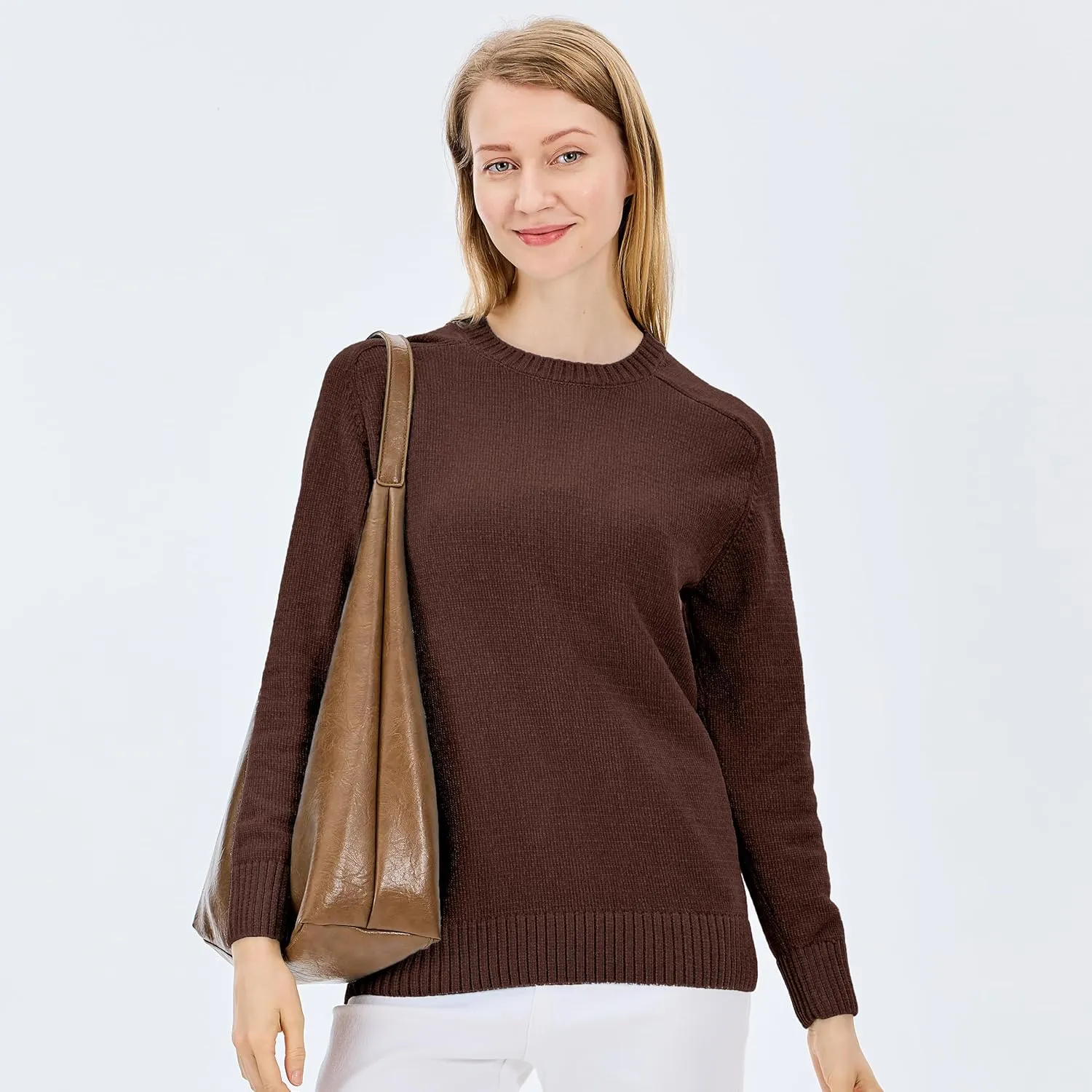 Simple&Opulence Women's Chenille Sweater Crewneck Long Sleeve Pullover Ribbed Cuff Hem Round Neck Jumper Tops