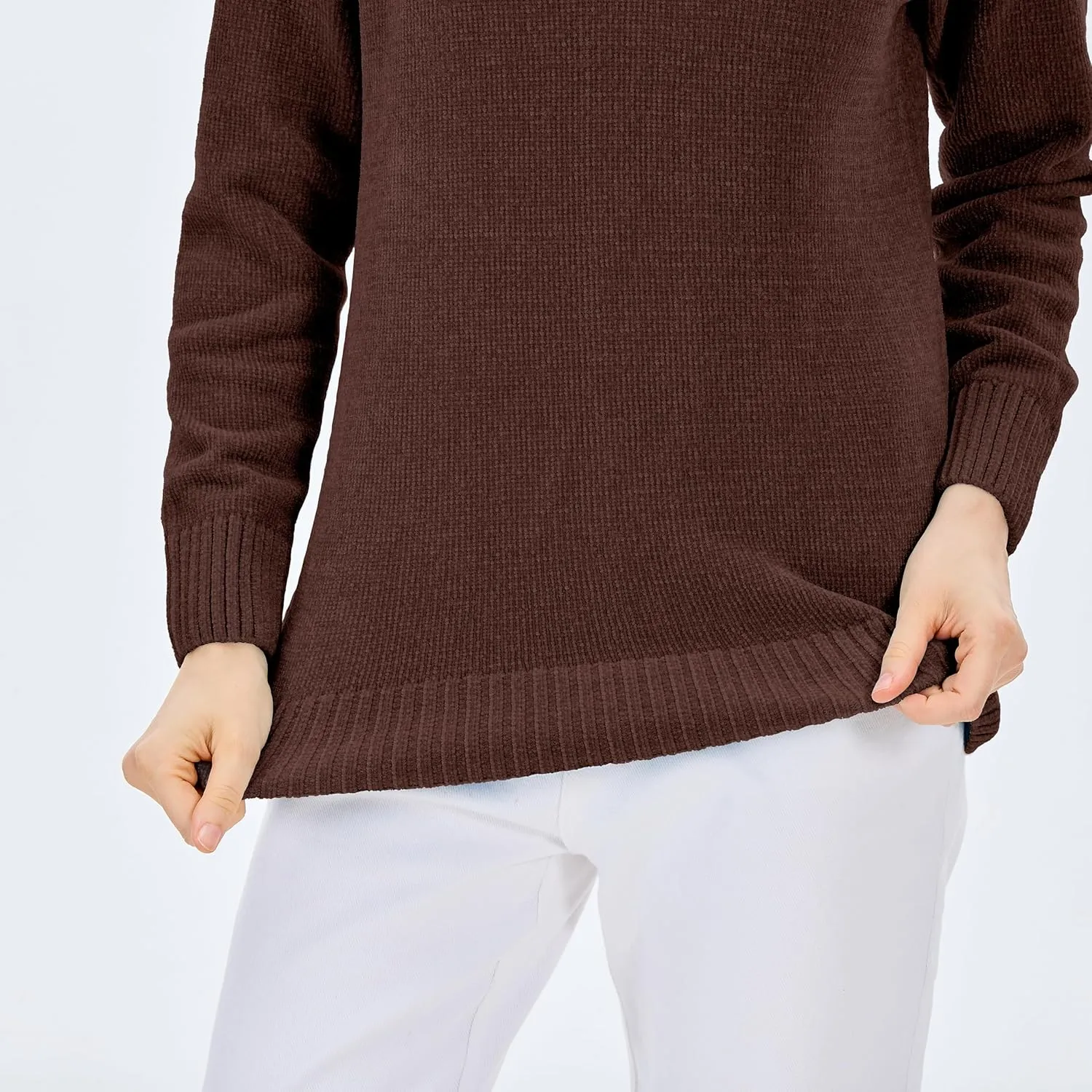 Simple&Opulence Women's Chenille Sweater Crewneck Long Sleeve Pullover Ribbed Cuff Hem Round Neck Jumper Tops