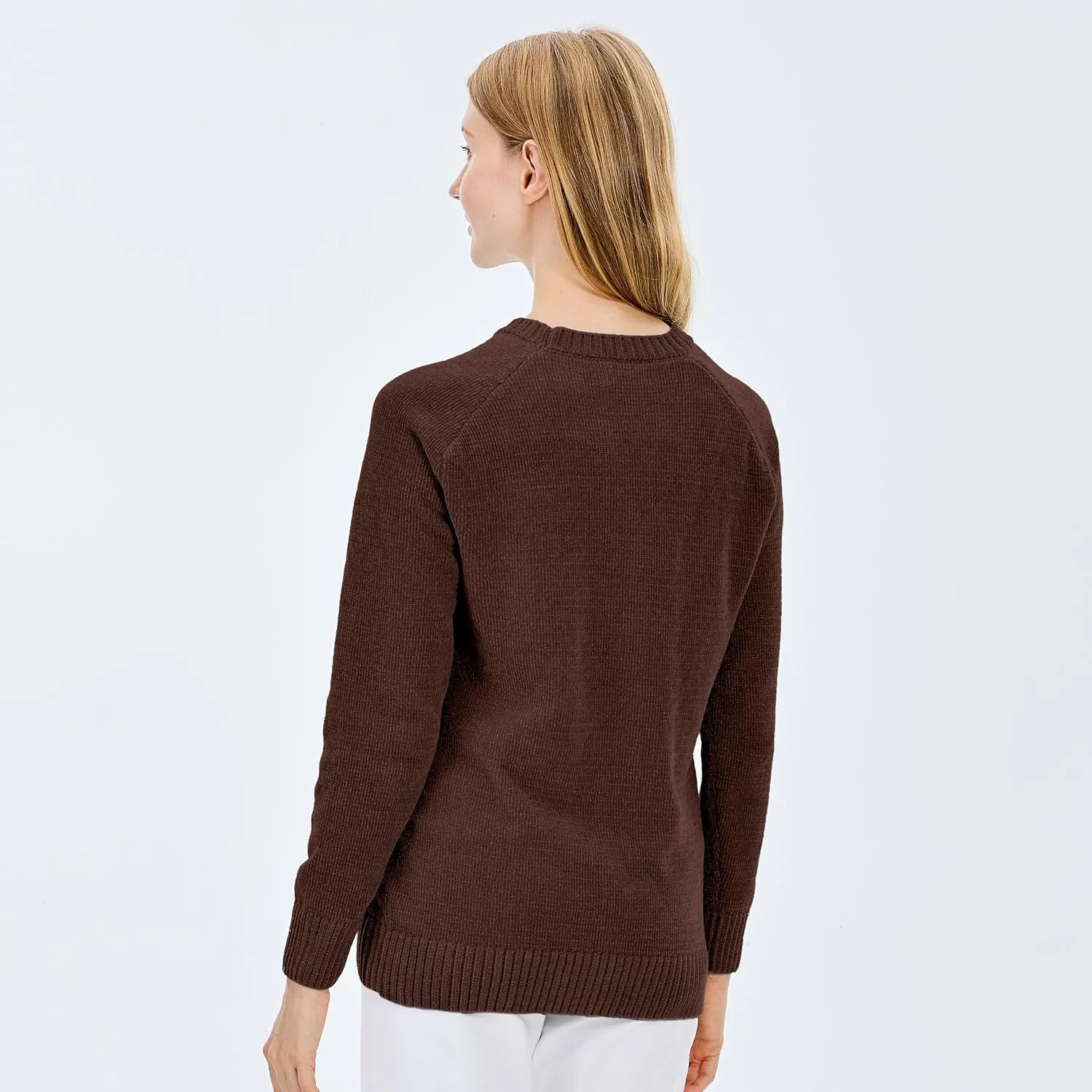 Simple&Opulence Women's Chenille Sweater Crewneck Long Sleeve Pullover Ribbed Cuff Hem Round Neck Jumper Tops