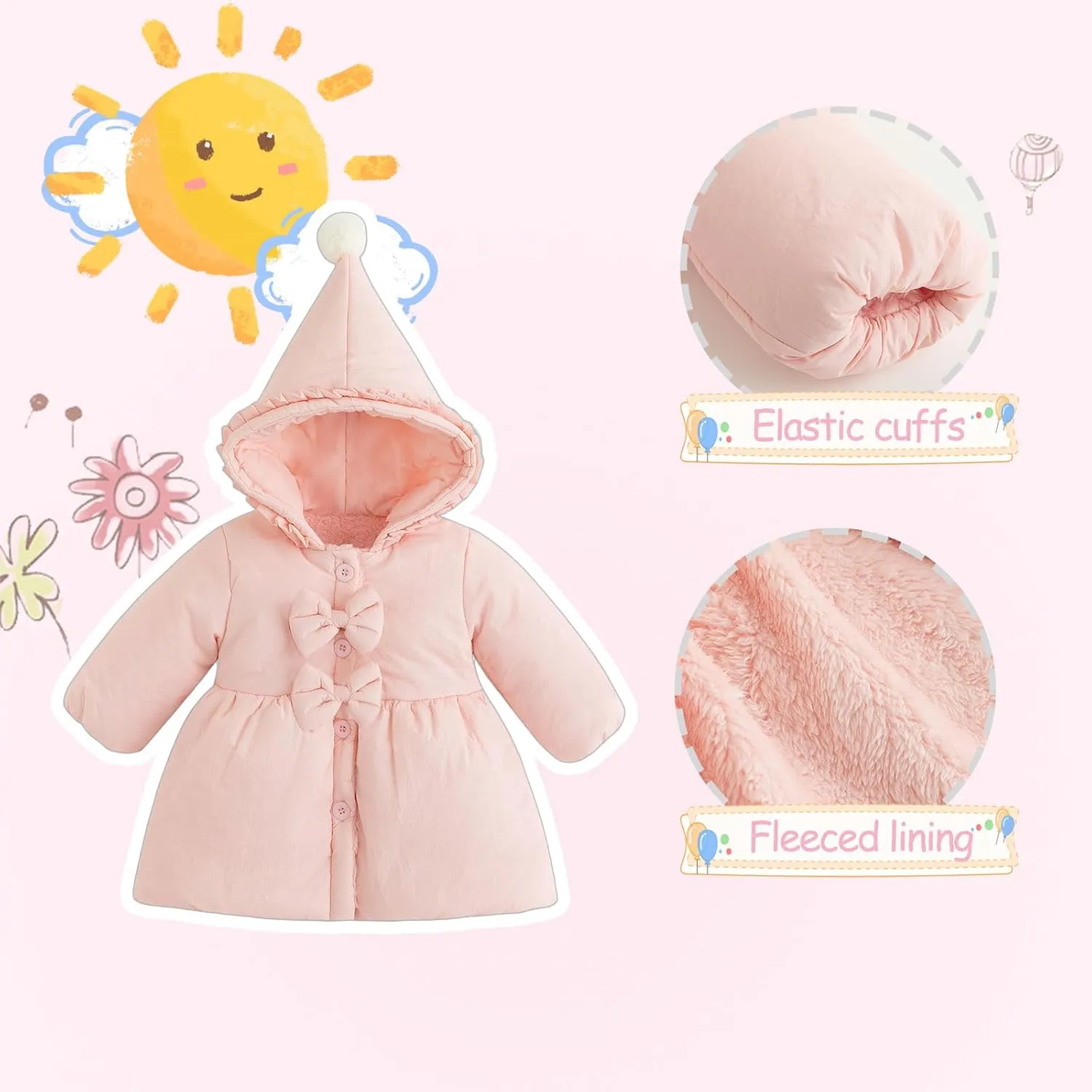 Simplee kids Toddler Winter Coat Baby Girl Jacket With Hood Warm Newborn Outerwear