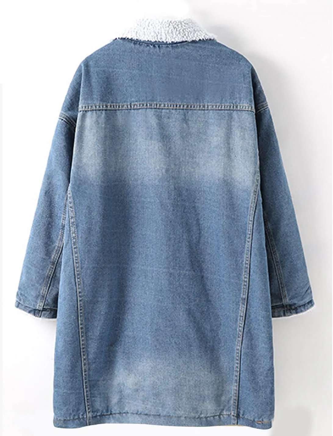 Snoly Women's Lapel Warm Sherpa Lined Long Denim Jean Jacket Outerwear