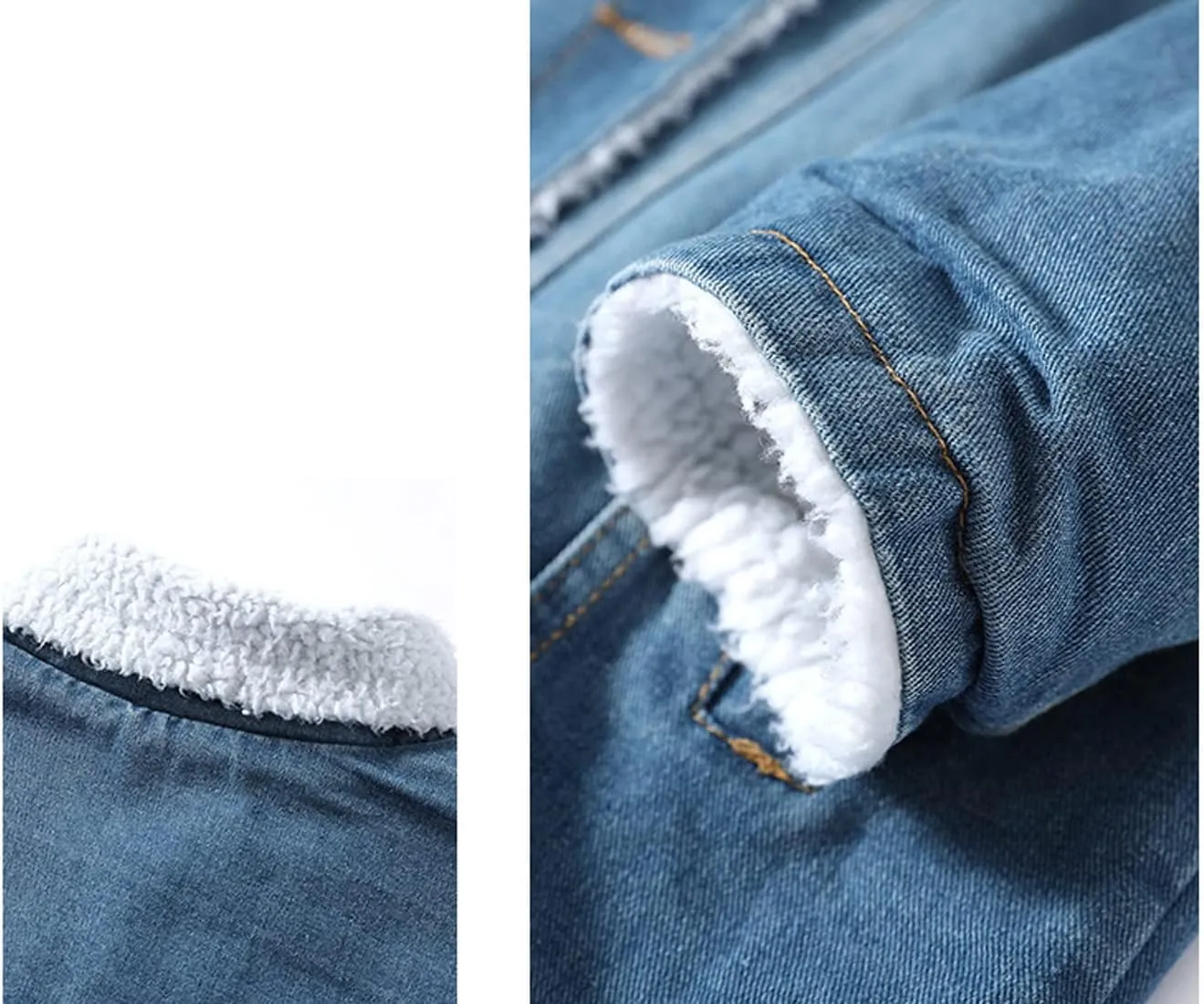 Snoly Women's Lapel Warm Sherpa Lined Long Denim Jean Jacket Outerwear
