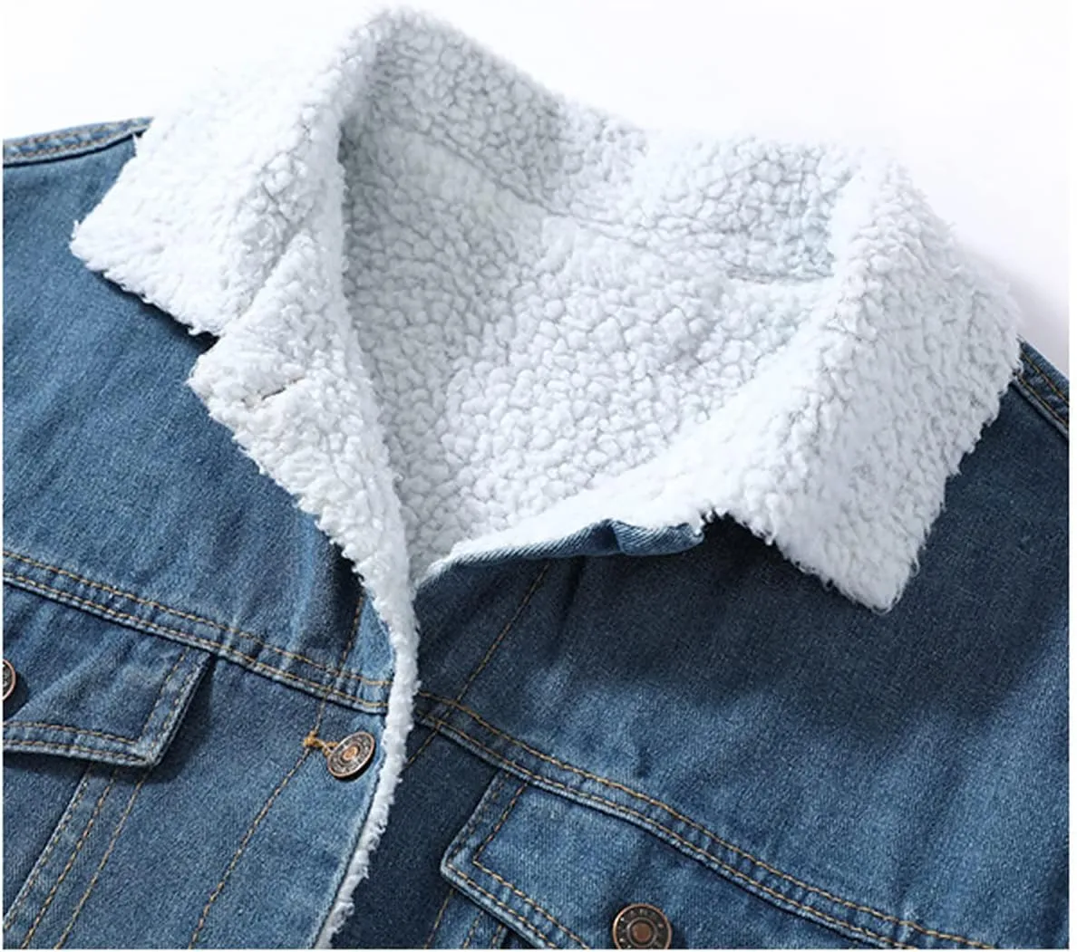 Snoly Women's Lapel Warm Sherpa Lined Long Denim Jean Jacket Outerwear