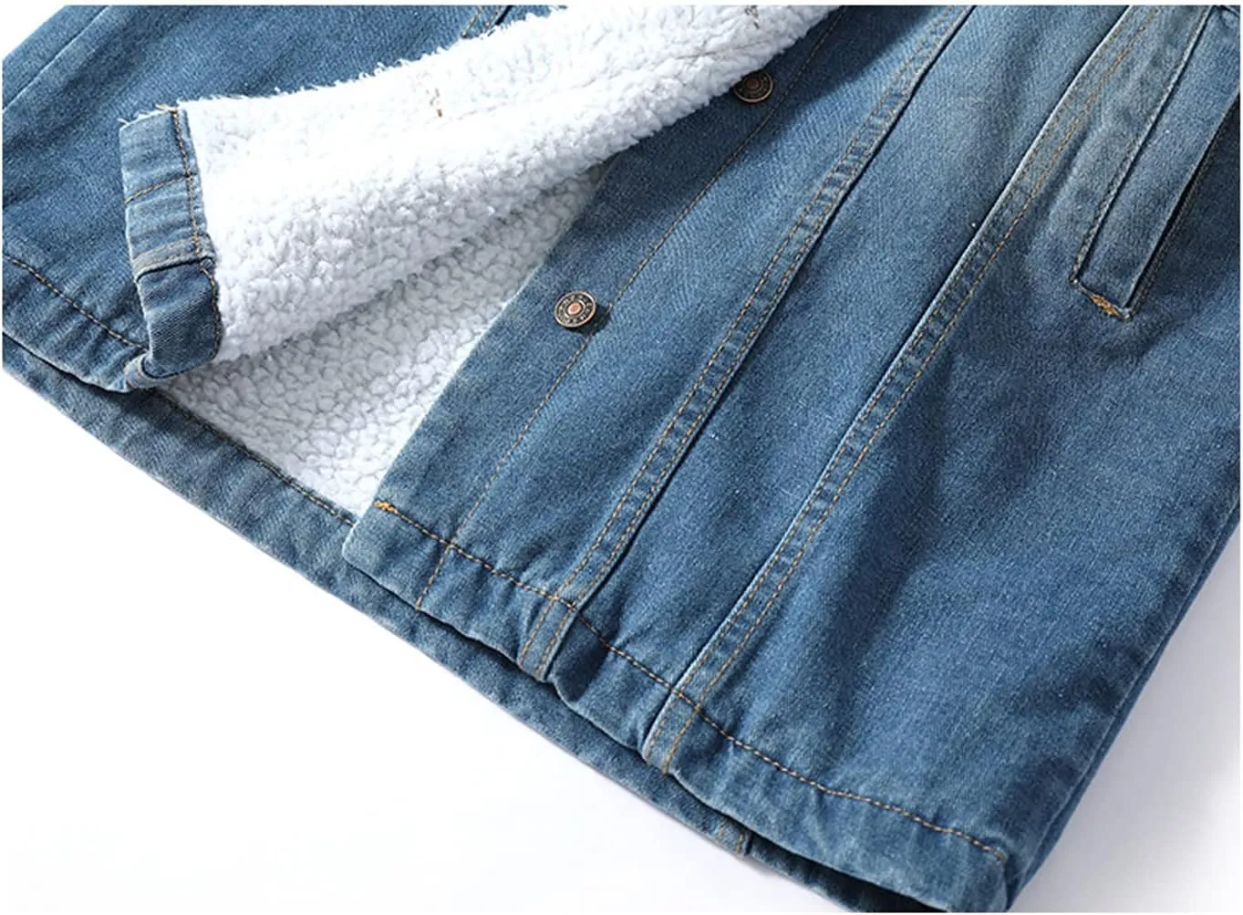 Snoly Women's Lapel Warm Sherpa Lined Long Denim Jean Jacket Outerwear