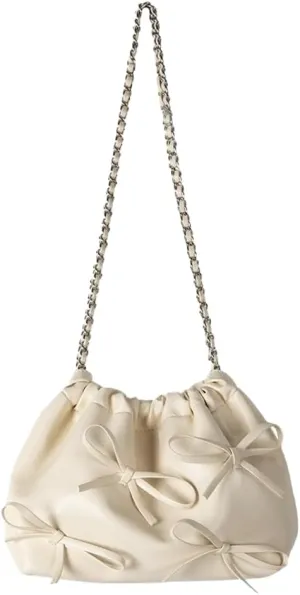 Soft Leather Bow Chain Bucket Bag for Women, Summer Versatile & Elegant Crossbody Purse, Fashionable Shoulder Handbag